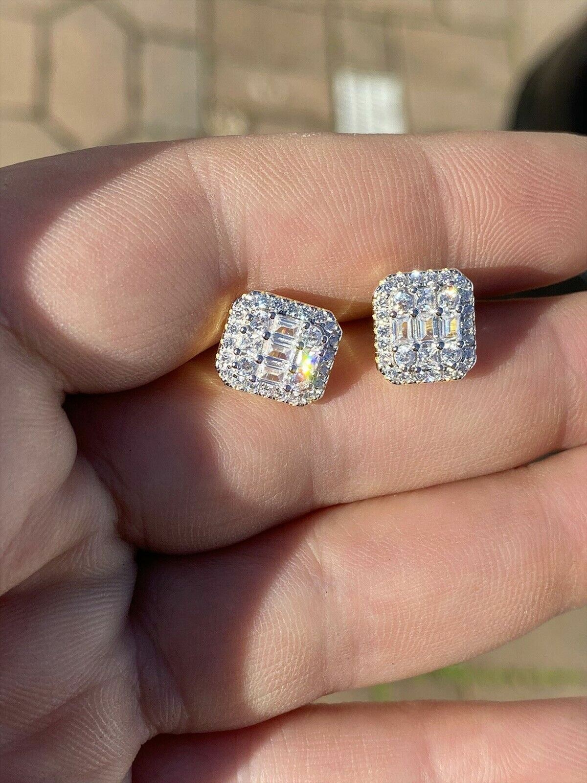 Real Solid 925 Silver Iced Out Earrings