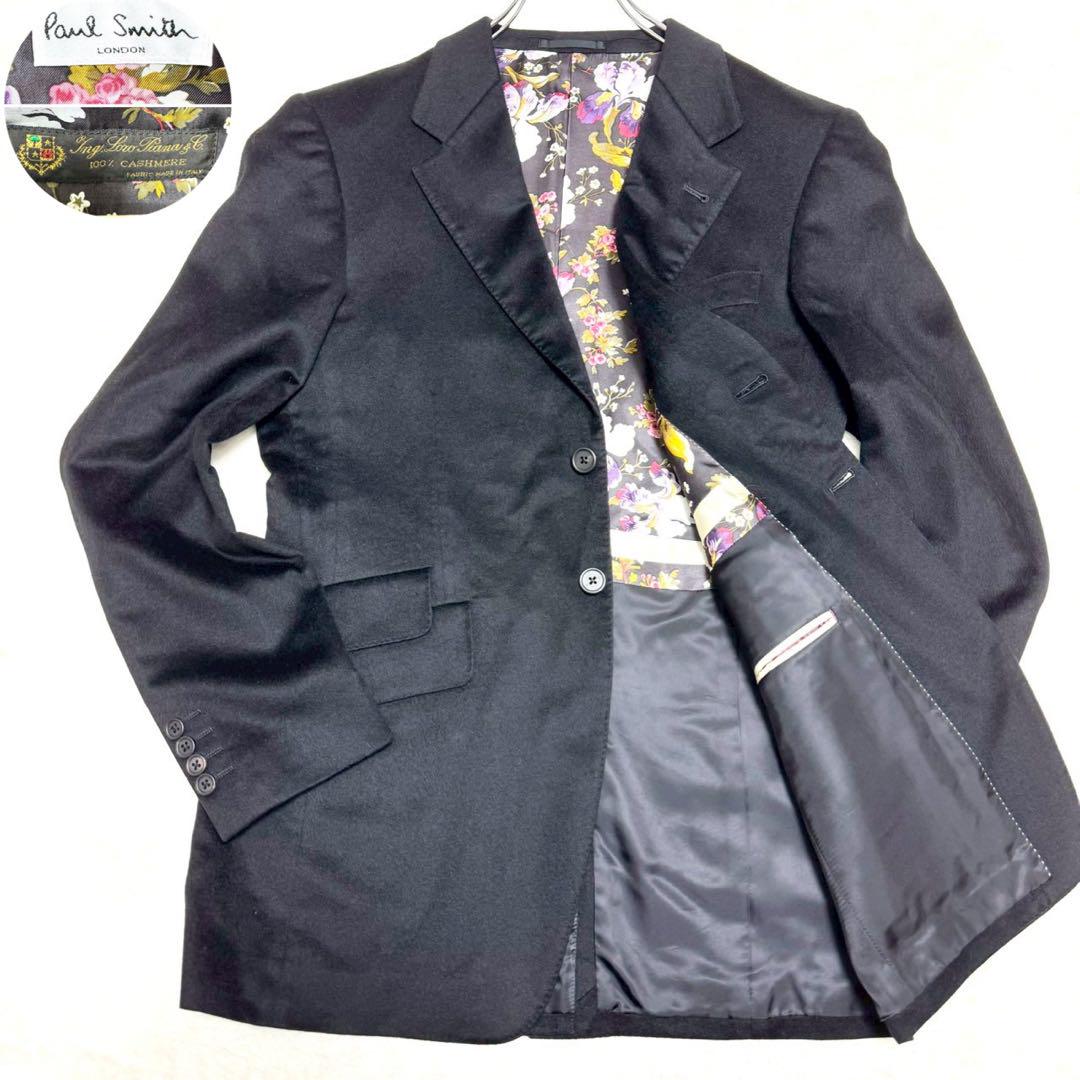 Paul Smith Loro Piana Cashmere Tailored Jacket with Floral Lining, Black, Size L
