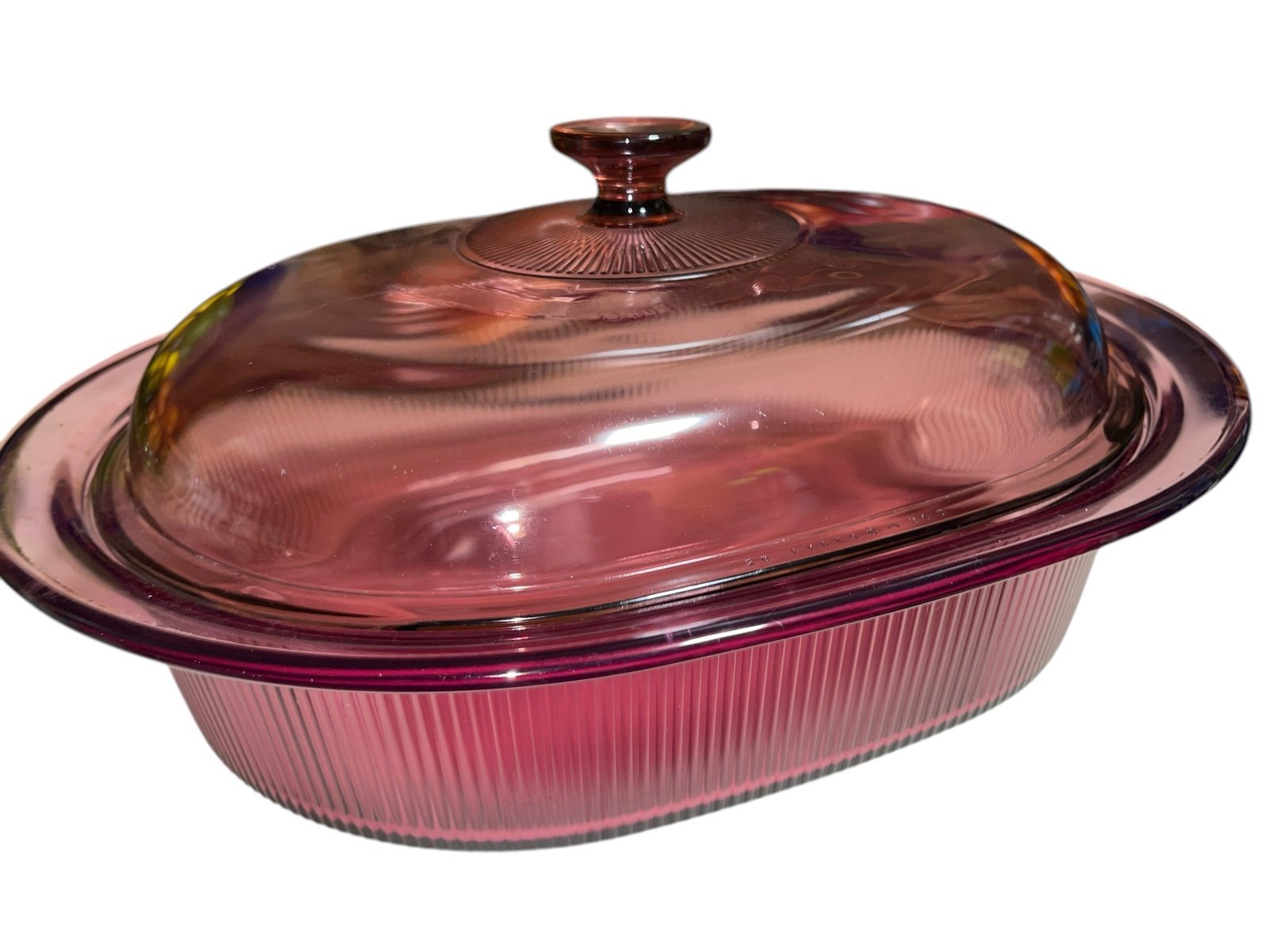 Pyrex Visions Cranberry V-34-B 4 QT Roaster Casserole Dish w Lid V-34-C