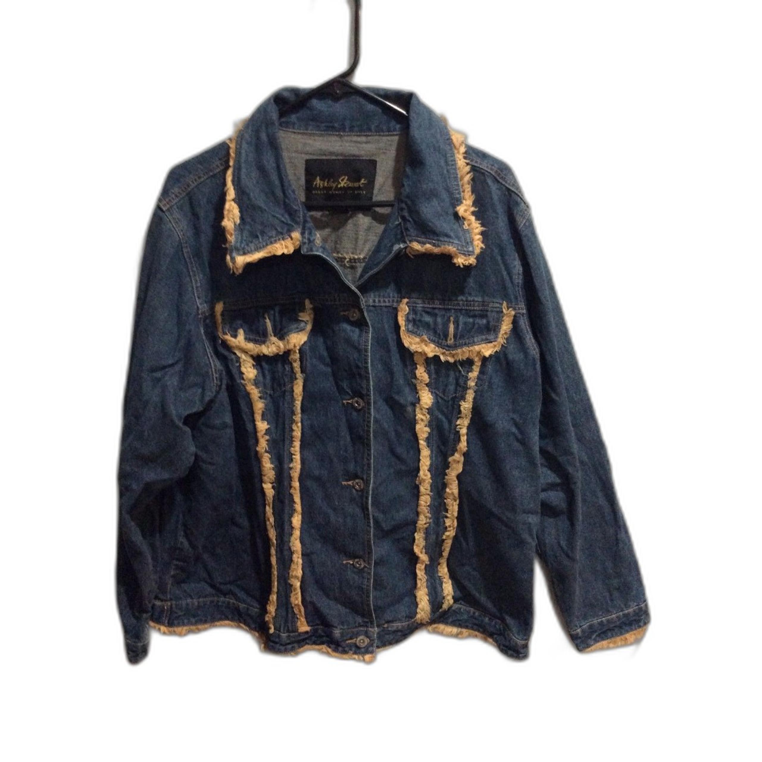 Plus size 18W Ashley Stewart Women's Blue Cotton Tan Fringe Denim Jacket