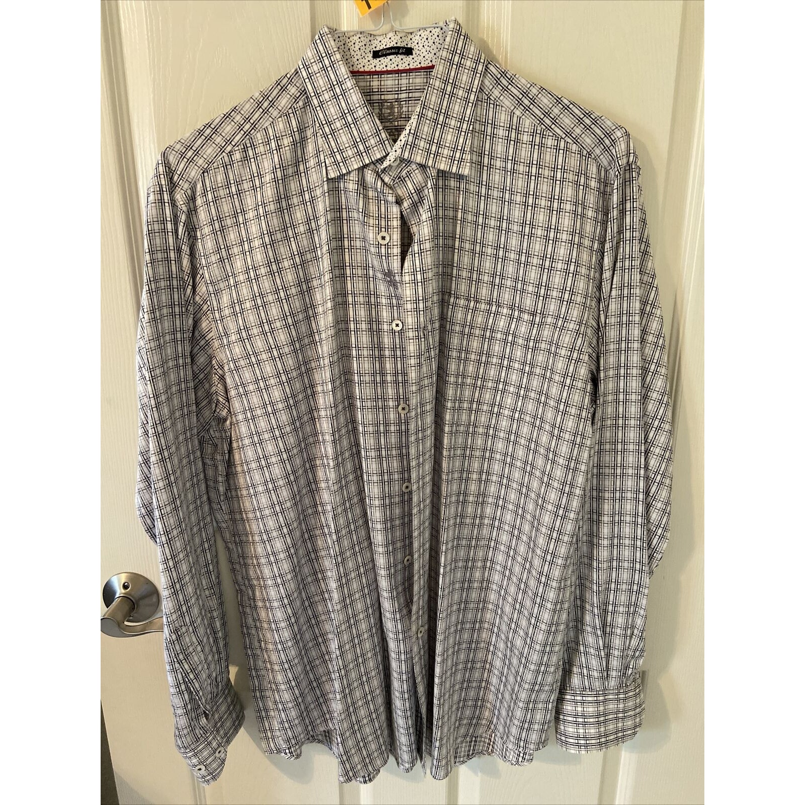 Bugatchi Classic Men's Long Sleeve Button Down Shirt White Black, Flip Cuff XL