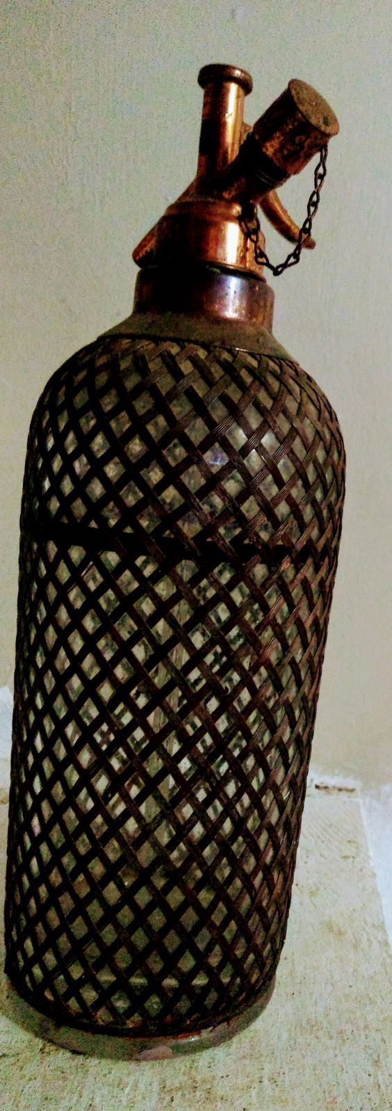 Soda spritzer glass and copper bottle