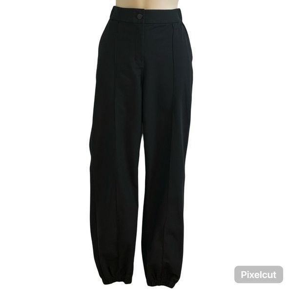 Lululemon Athletic Black Pleated Pants Size 28 Button Front Elastic Waist Busine
