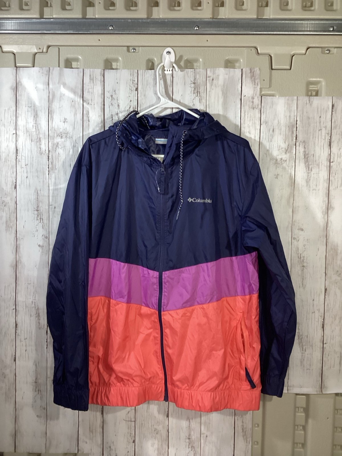 Columbia Flash Forward Windbreaker Womens xl Purple Colorblock Packable Jacket