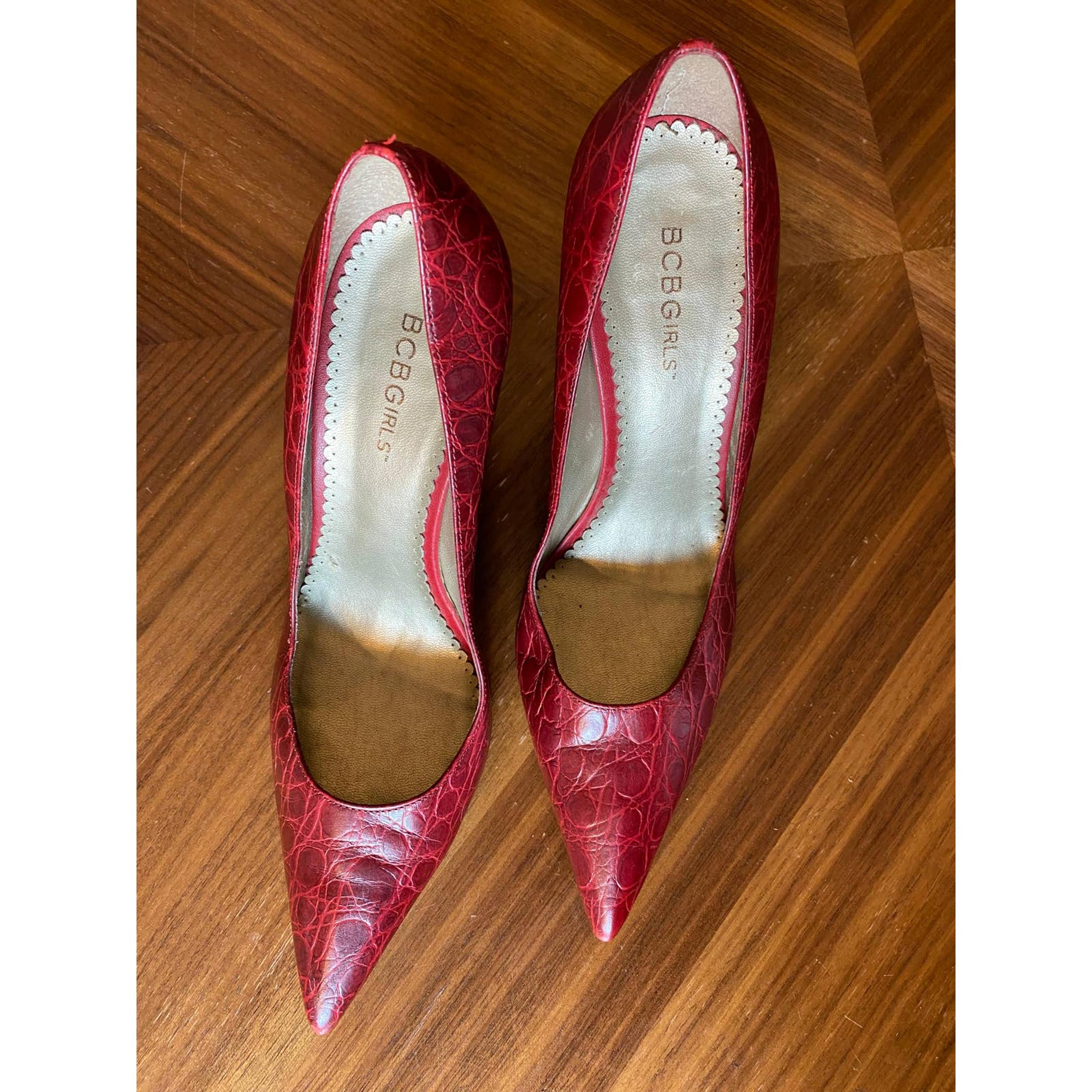 BCBGirls Red Dyed Croc-Effect Leather 4 inch Pumps