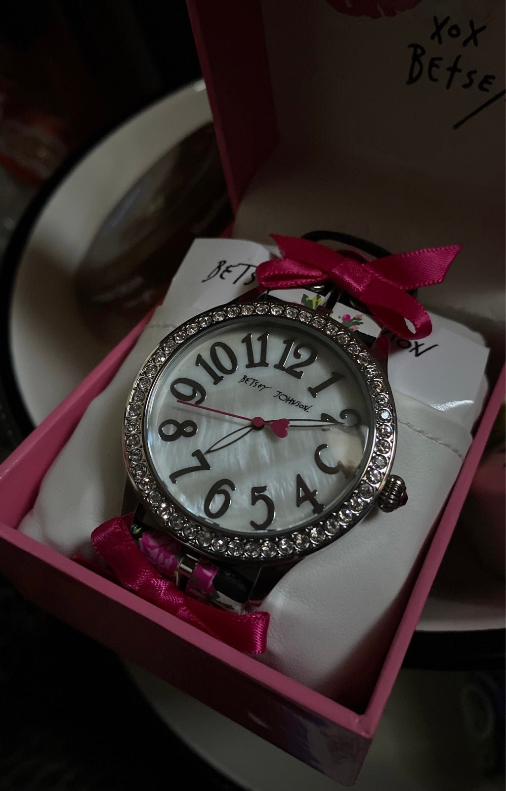 Betsey Johnson pink &black Mop watch***Lowest***FIRM