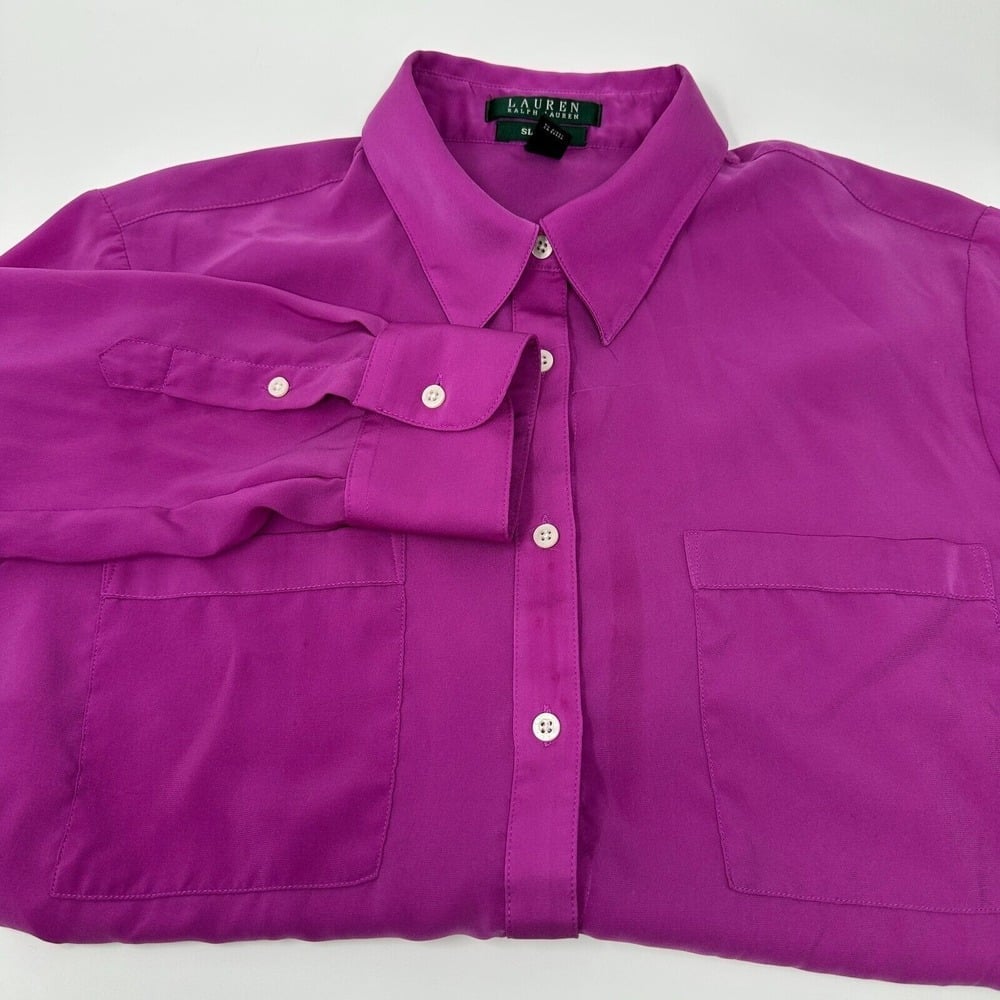 Lauren Ralph Lauren Shirt Women's Long Sleeve Large Purple Button Up Slim Fit