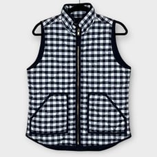 J. CREW Navy and white gingham check quilted vest size small preppy spring