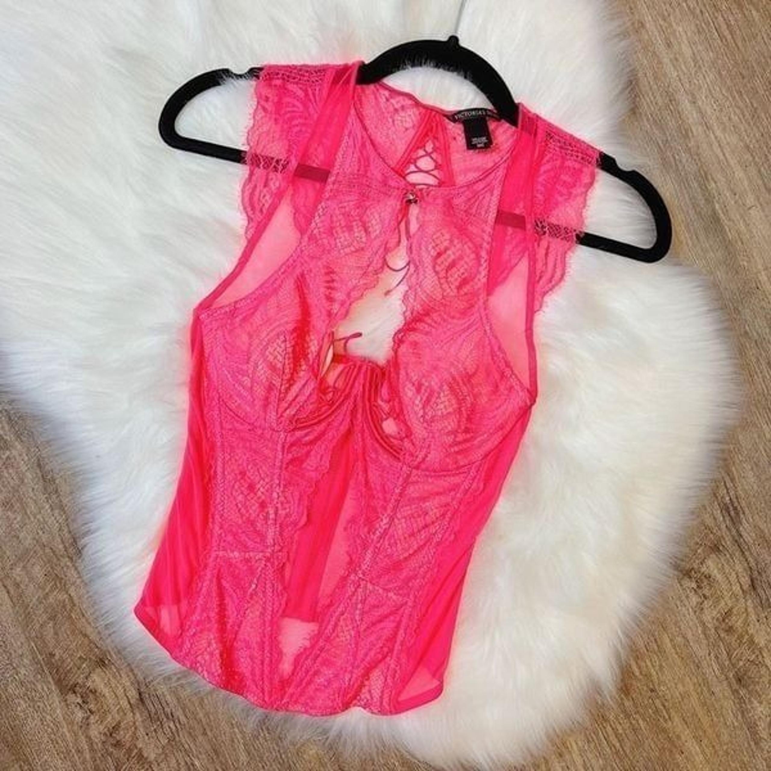 Size 34C Victoria's Secret Longline Hot Pink Lace Bustier / Corset