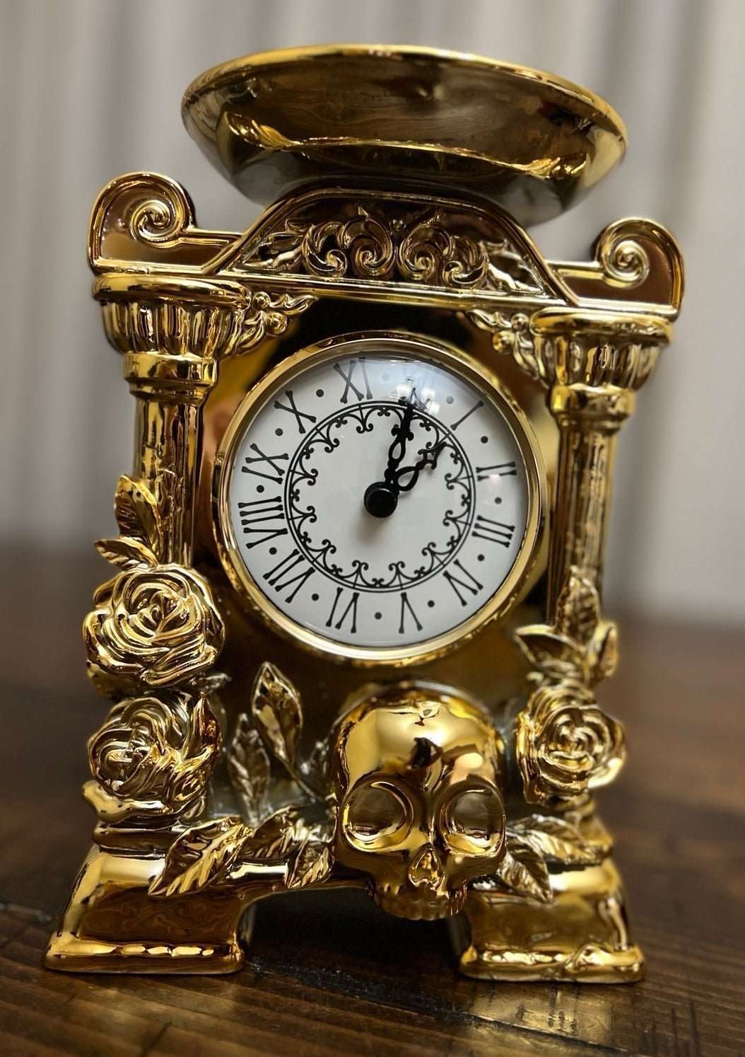 Bath & Body Works Halloween Skull Rose Clock 3 Wick Candle Holder 2023