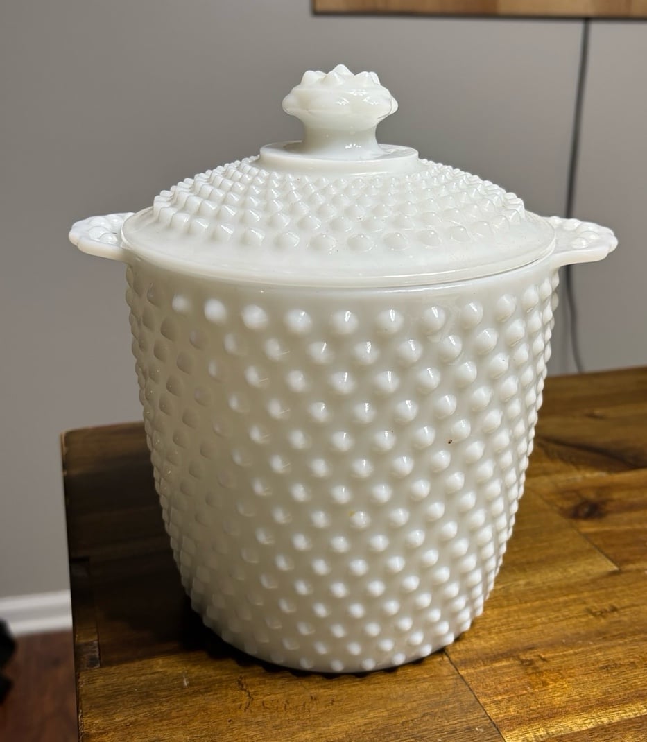 Hobnail Milk Glass Container