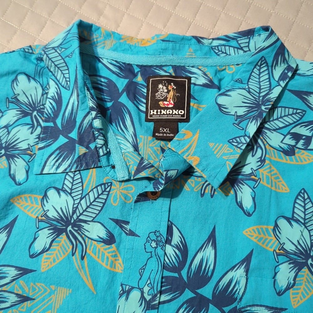 Hinano Tahiti Mens Hawaiian Aloha Shirt Size 5XL Colorful Floral Print Blue