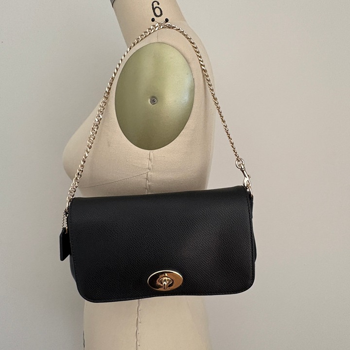 Coach Black Crossgrain Leather Mini Ruby Crossbody Bag Chain Shoulder Purse