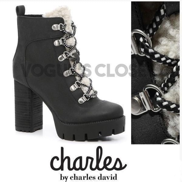 CHARLES BY CHARLES DAVID WEARY FAUX NUBUCK AND FAUX-FUR PLATFORM ANKLE BOOT