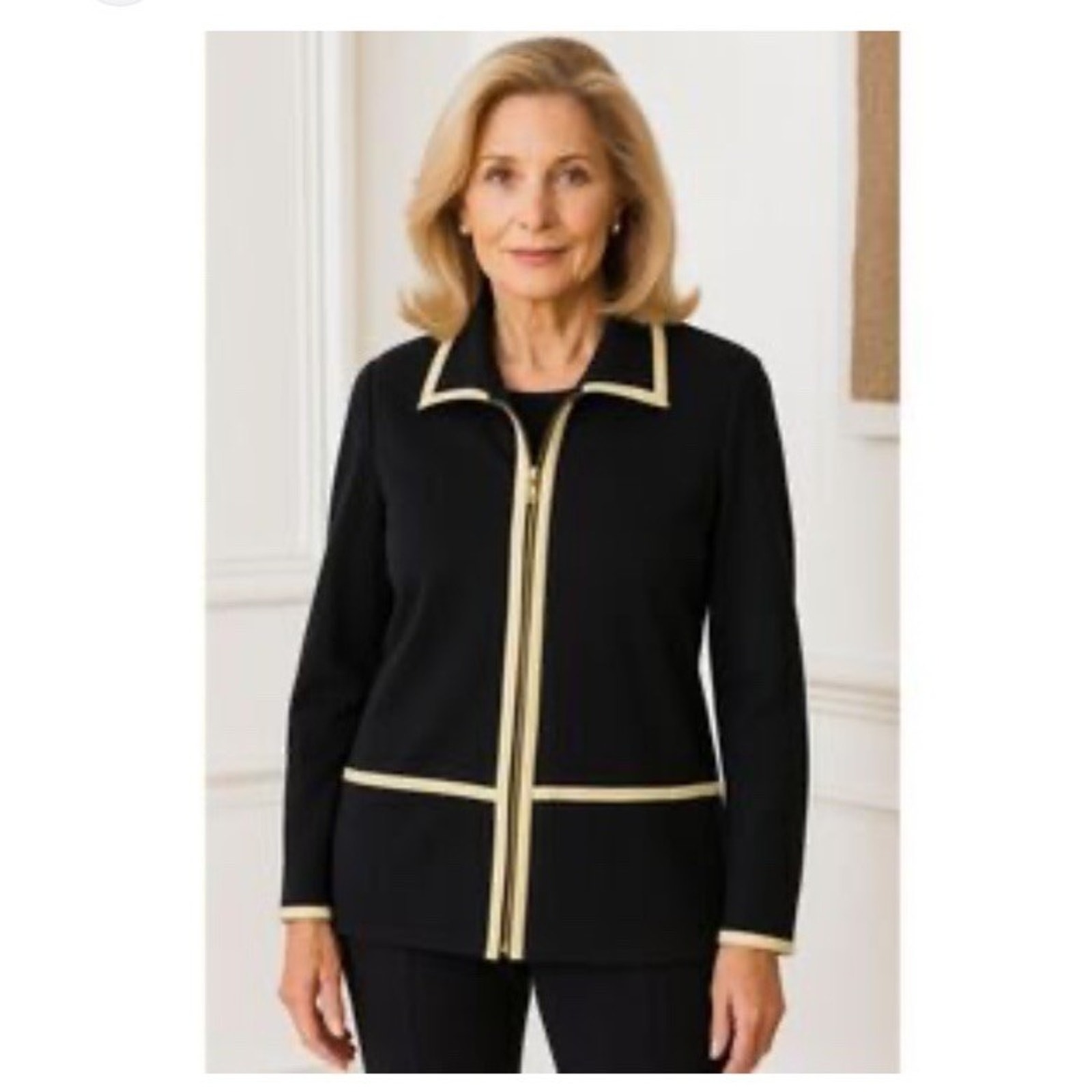 St John Sport By Marie Gray Black Pastel Piping Full Zip Jacket Sz Small Artsy