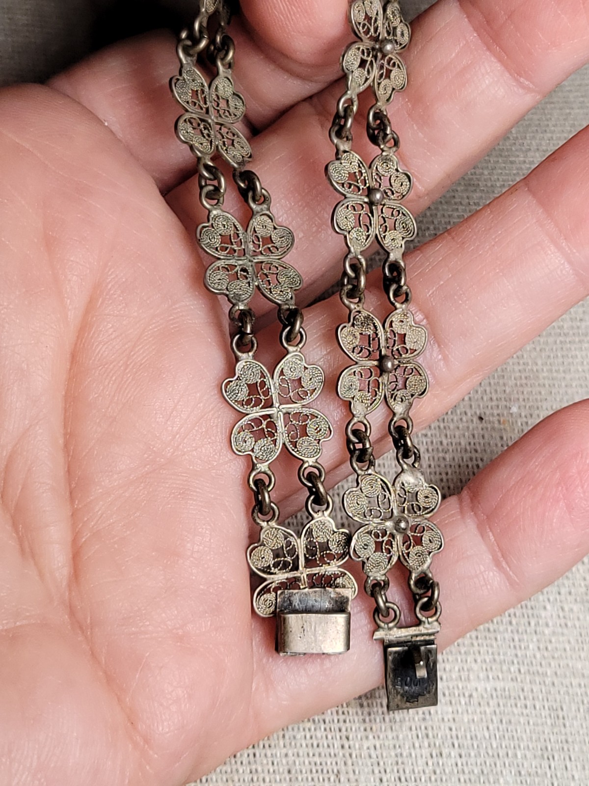Antique 800 Filigree Edwardian Victorian Panel Bracelet Gothic Floral 7 1/4 in.