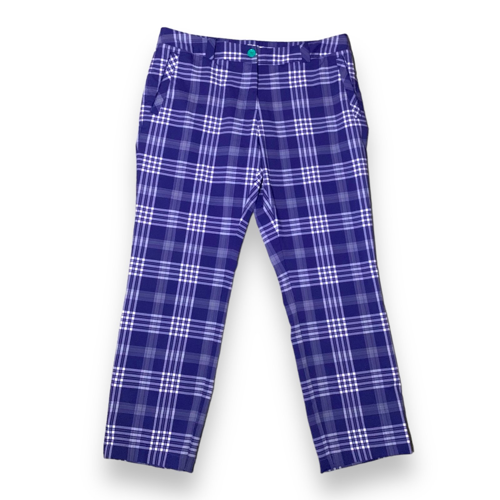 NEW Nike Dri-Fit Golf Tour Performance Stretch Blue Plaid Pants Women’s Size 12