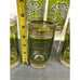 Vintage Retro Green and Gold Flower Glasses MCM Drinking Glases Set of 7