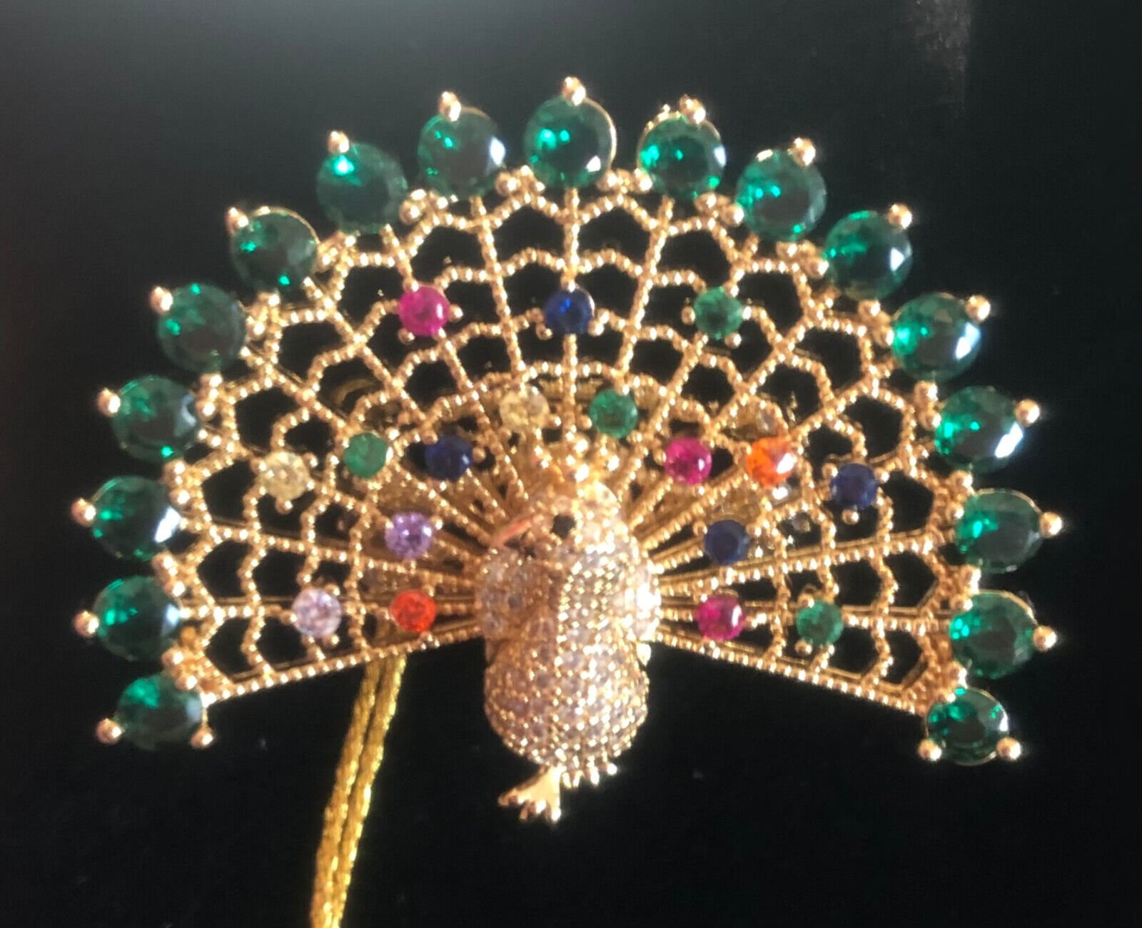 EYECANDY Los Angeles Peacock Statement Ring, Brass and CZ, Size 8, Adjustable