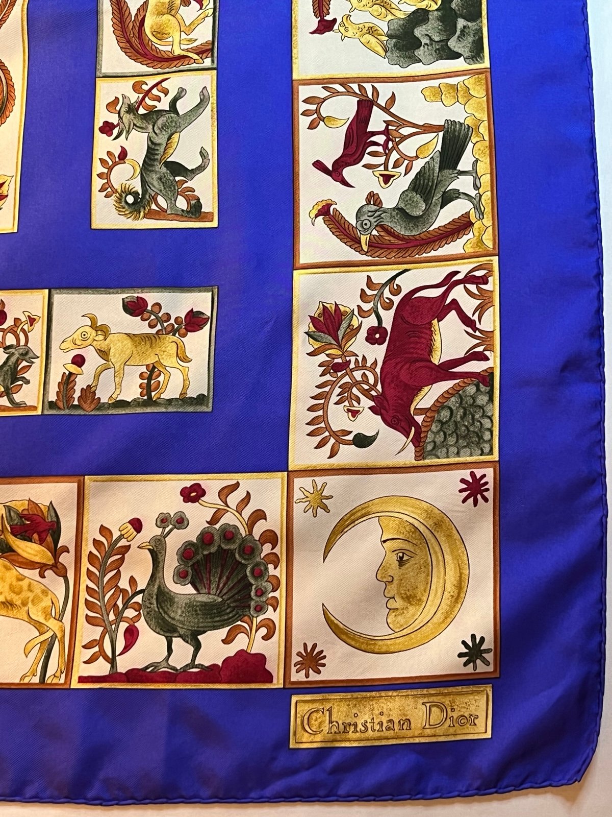 Vtg Christian Dior silk scarf Tree of Life Sun Moon HR Animals Unicorn 34 x 34
