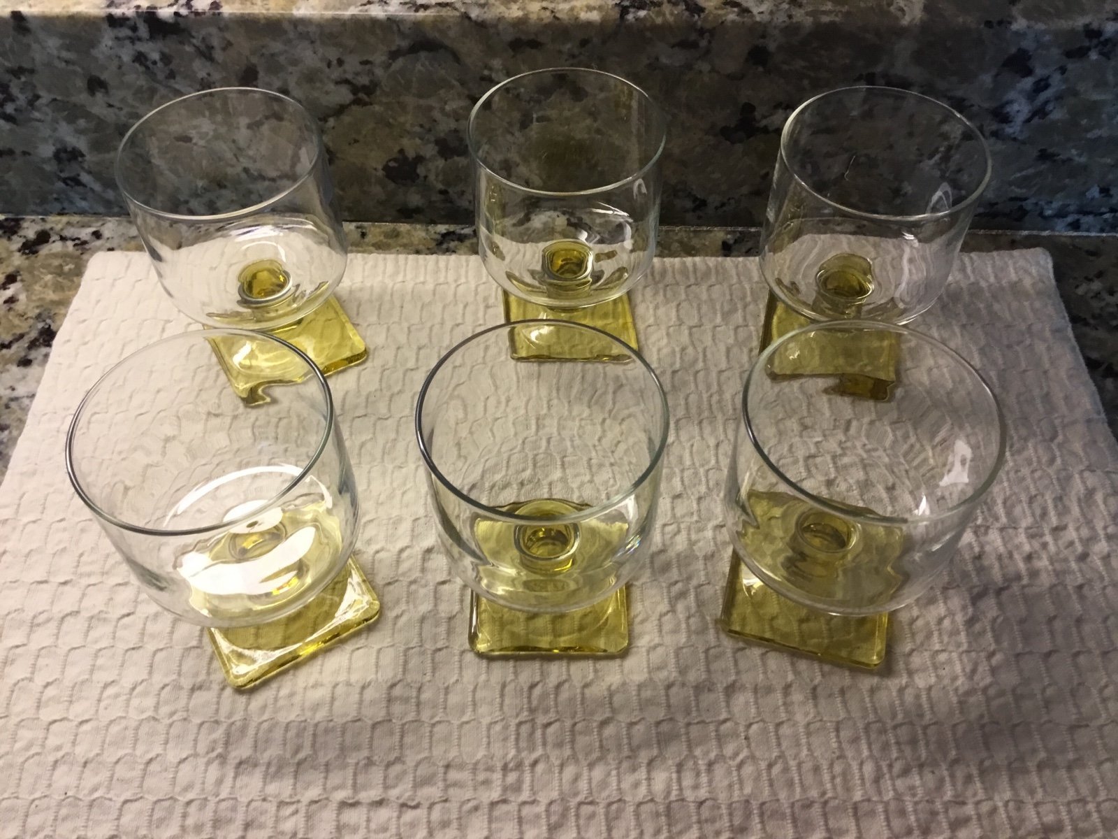 Vintage Federal Glass Nordic Amber/Topaz Square Footed Glasses