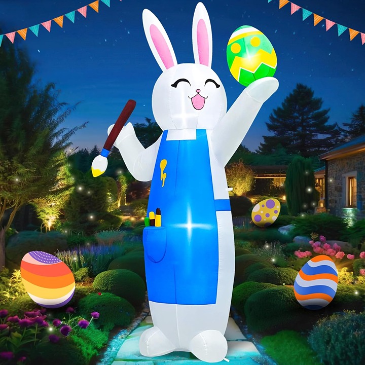 Inflatable Outdoor Decorations Blow Up Bunny Painting Eggs