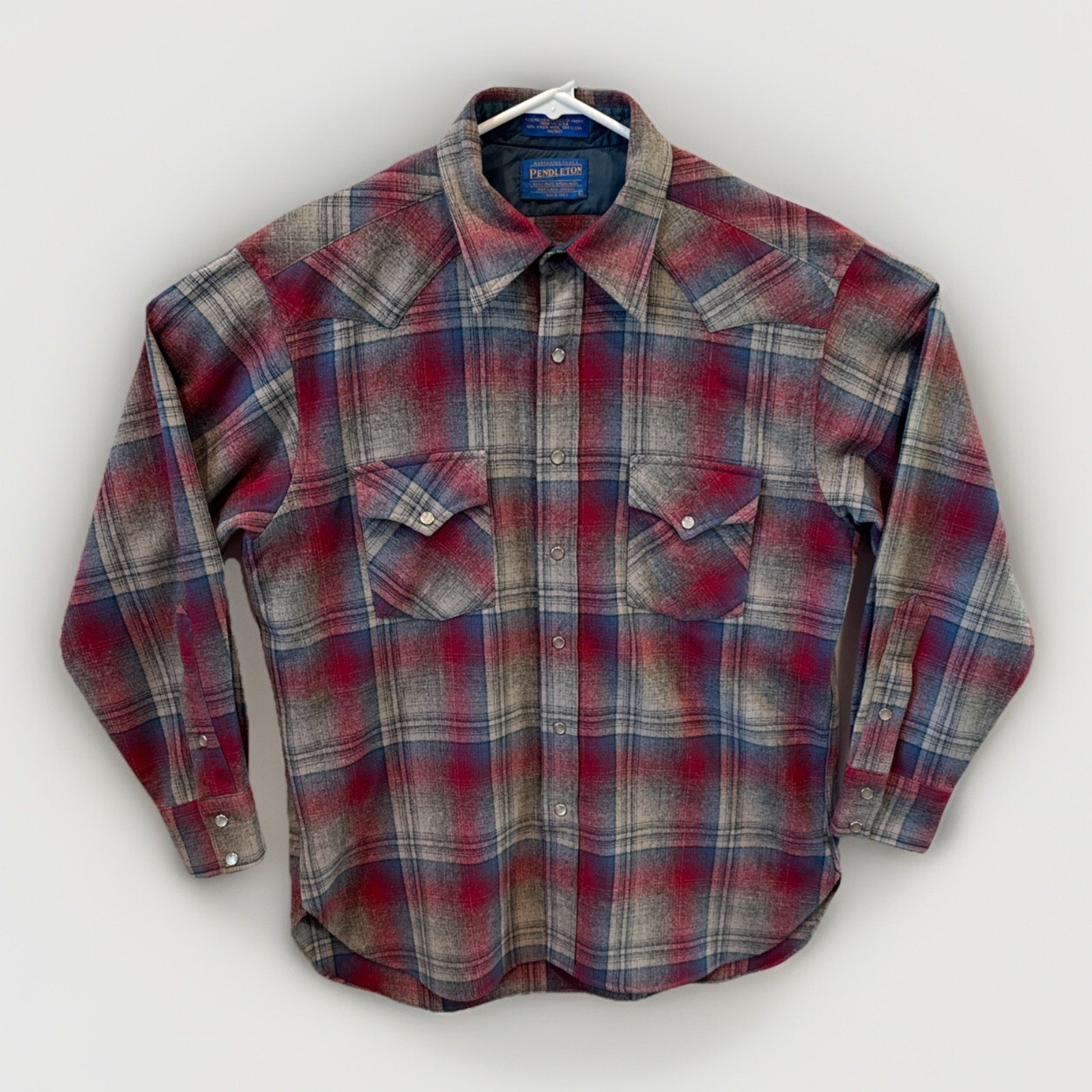 VTG Pendleton Shirt Mens Large Red Wool Pearl Snap High Grade Western Wear Plaid
