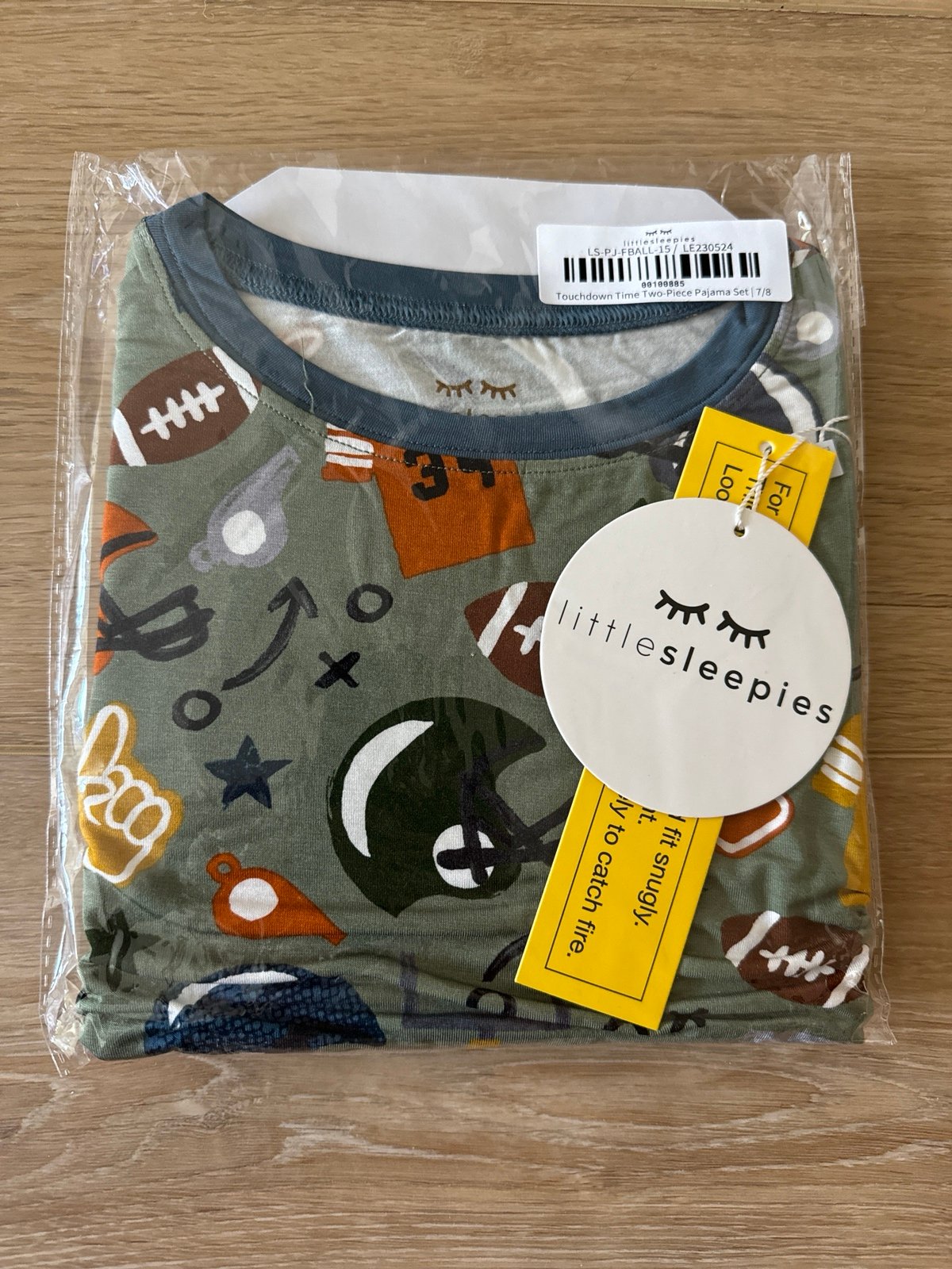 7/8 NIB Little Sleepies Touchdown Time Football Pajama Set