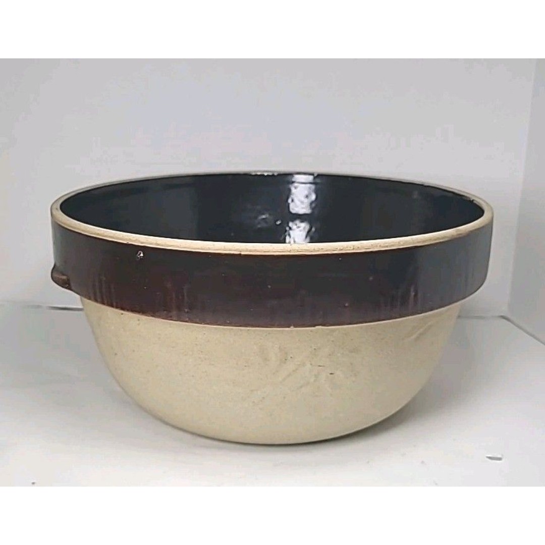 Vintage Cook-Rite Economy Cookin Ware Bowl Crock #4-Patent 91285 Brown-Cream