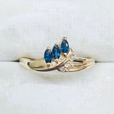 14k Yellow Gold Blue Sapphire & Diamond Crown Engagement Wedding Ring Size 10
