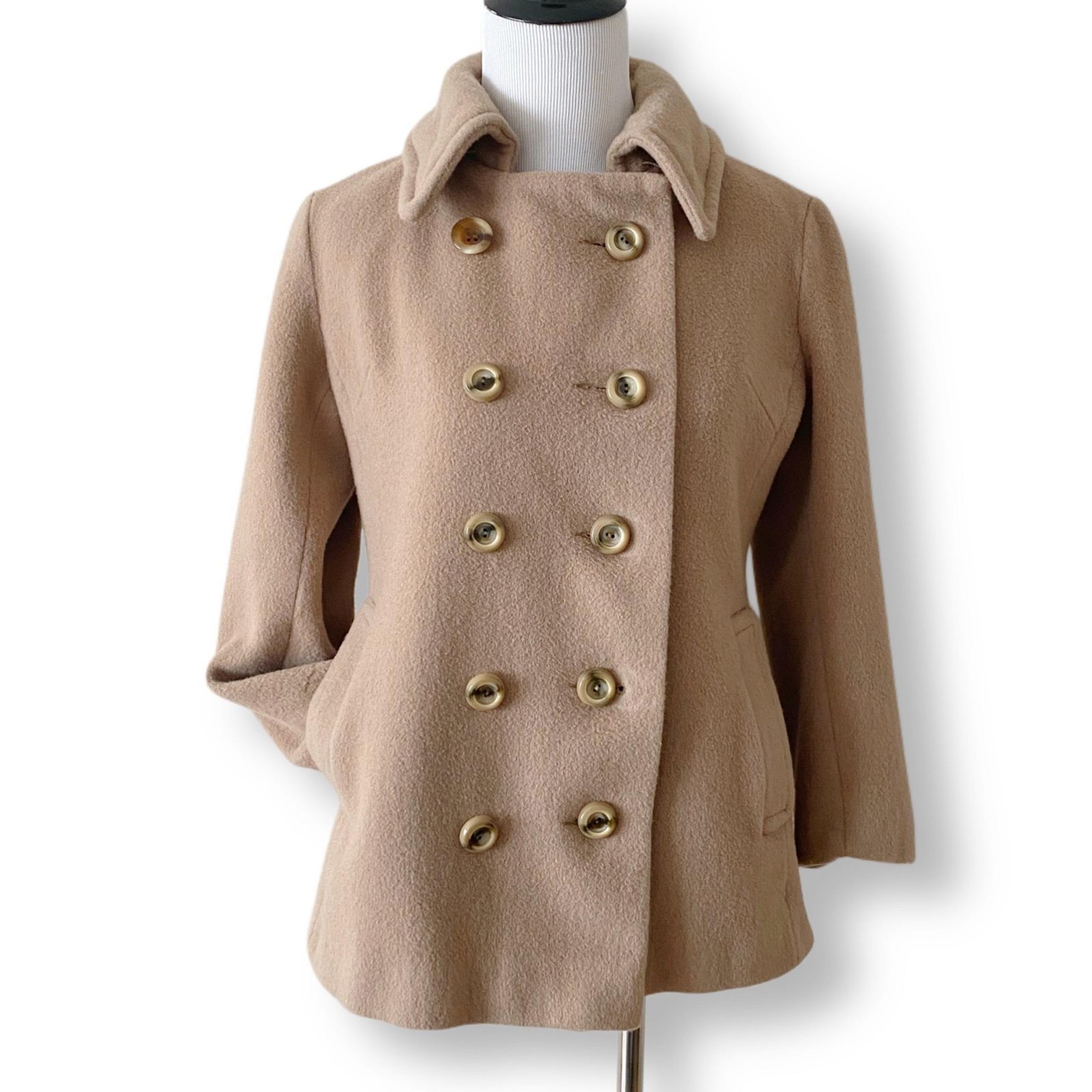 Neiman Marcus, Women’s Small, Vintage 70s Tan Wool Pea Coat with Copper Lining