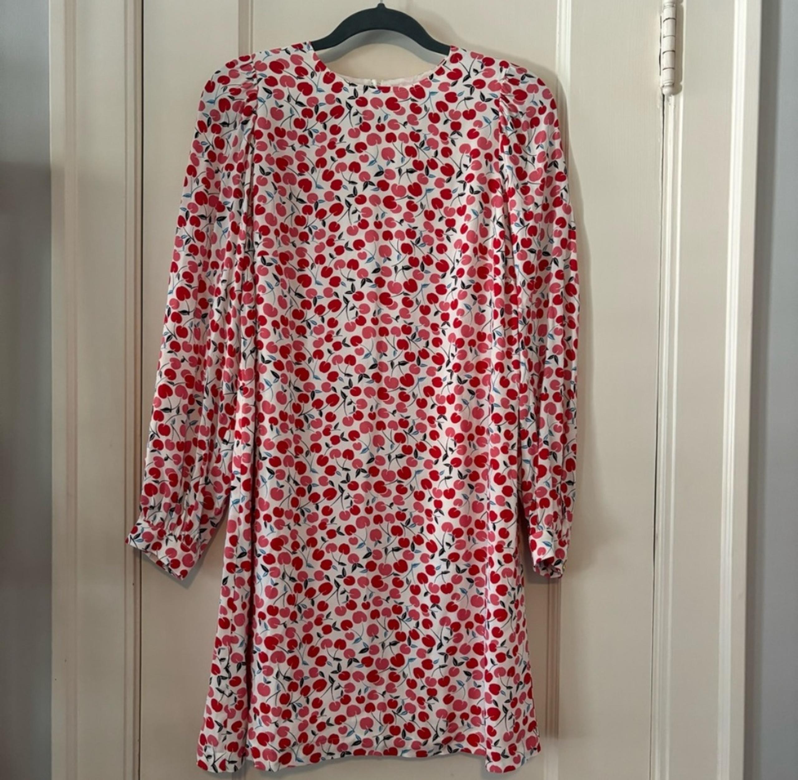 Loft Cherry Print Dress, Balloon Sleeves, Size small