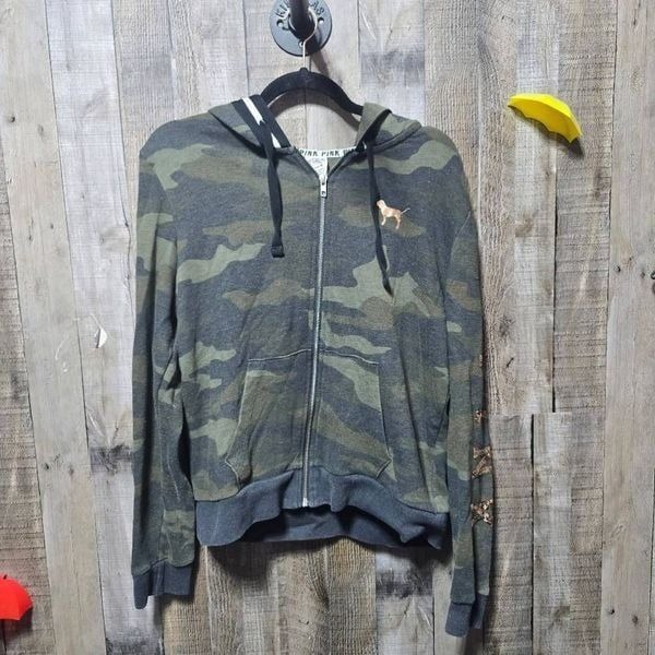 Victoria's Secret PINK Camo Bling Sequin Dog Hoodie Jacket