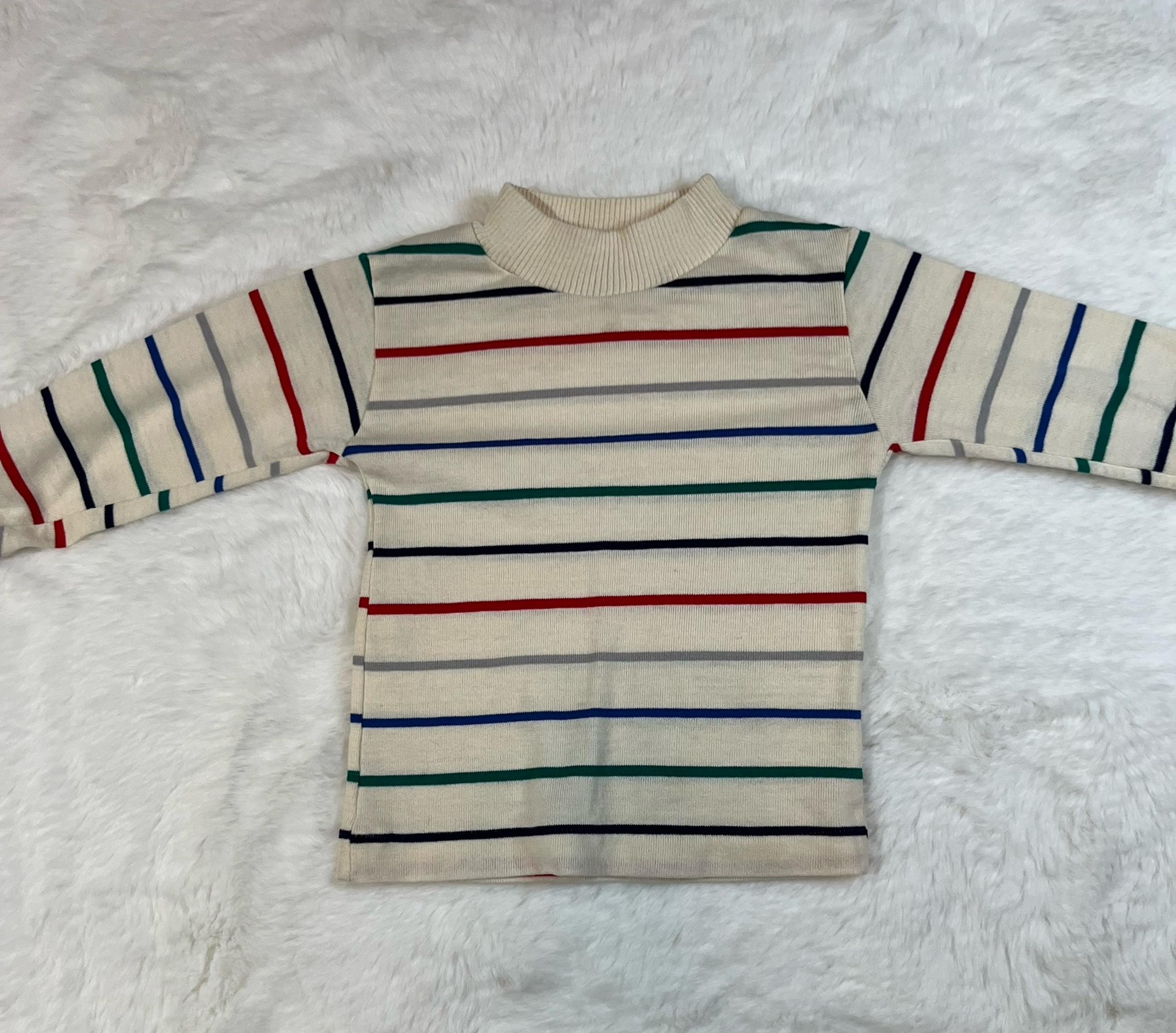 Vintage Cream Turtleneck Long Sleeve with Primary Colored Horizontal Stripes 3T