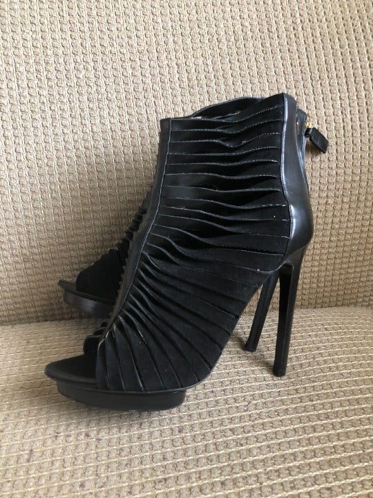 TOM FORD Women's Black Leather Peep-Toe Platform Heels Shoes