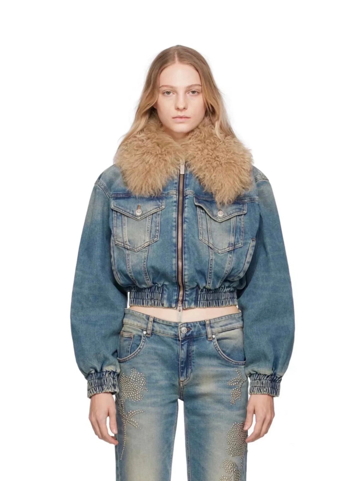 Furry denim jacket Size 4-6