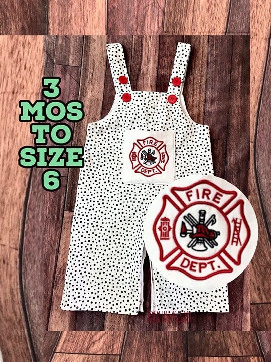 Fire Fighter Kid Outfit, Baby Gift, Dalmatian Dog Costume with a badge, Puppy Do