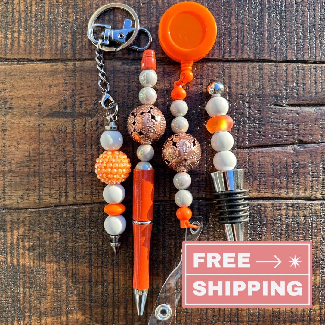 Beaded Set: Pen Keychain Lanyard Wine Stopper