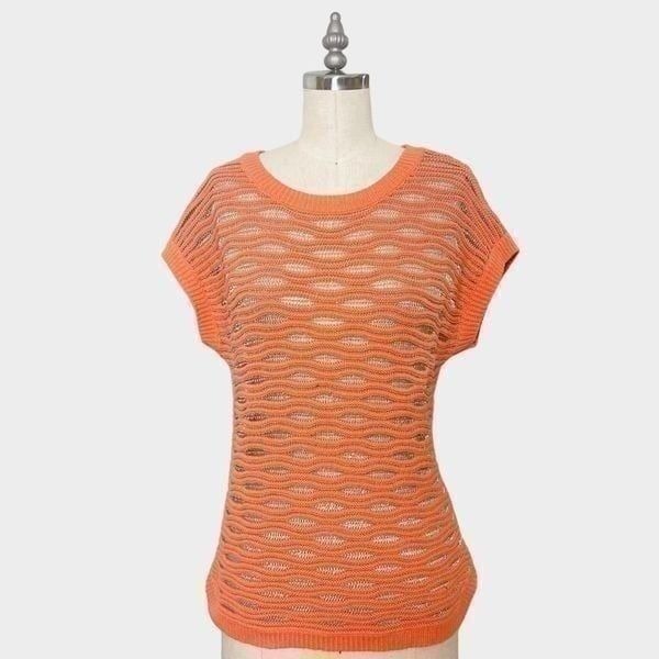 Ann Taylor Orange Mesh Open Weave Short Sleeve Sweater