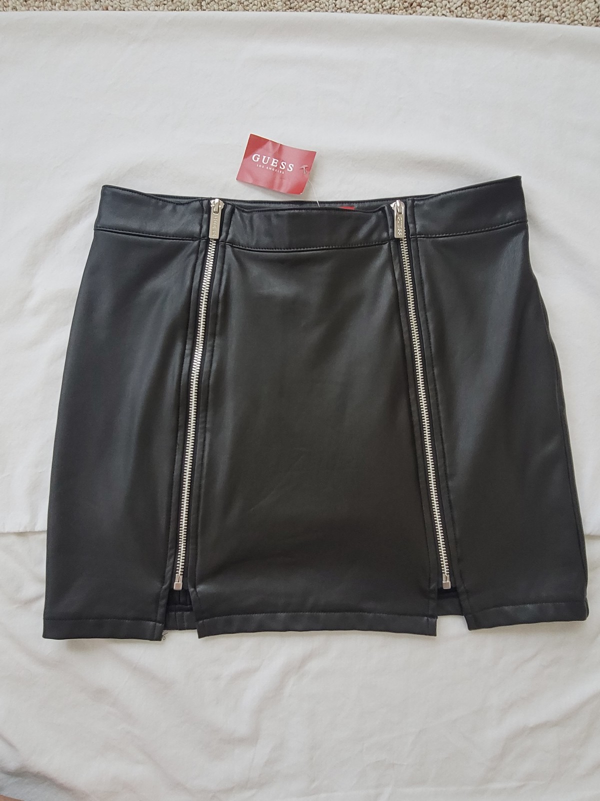 Guess Faux Leather Mini Skirt With Double Zippers New