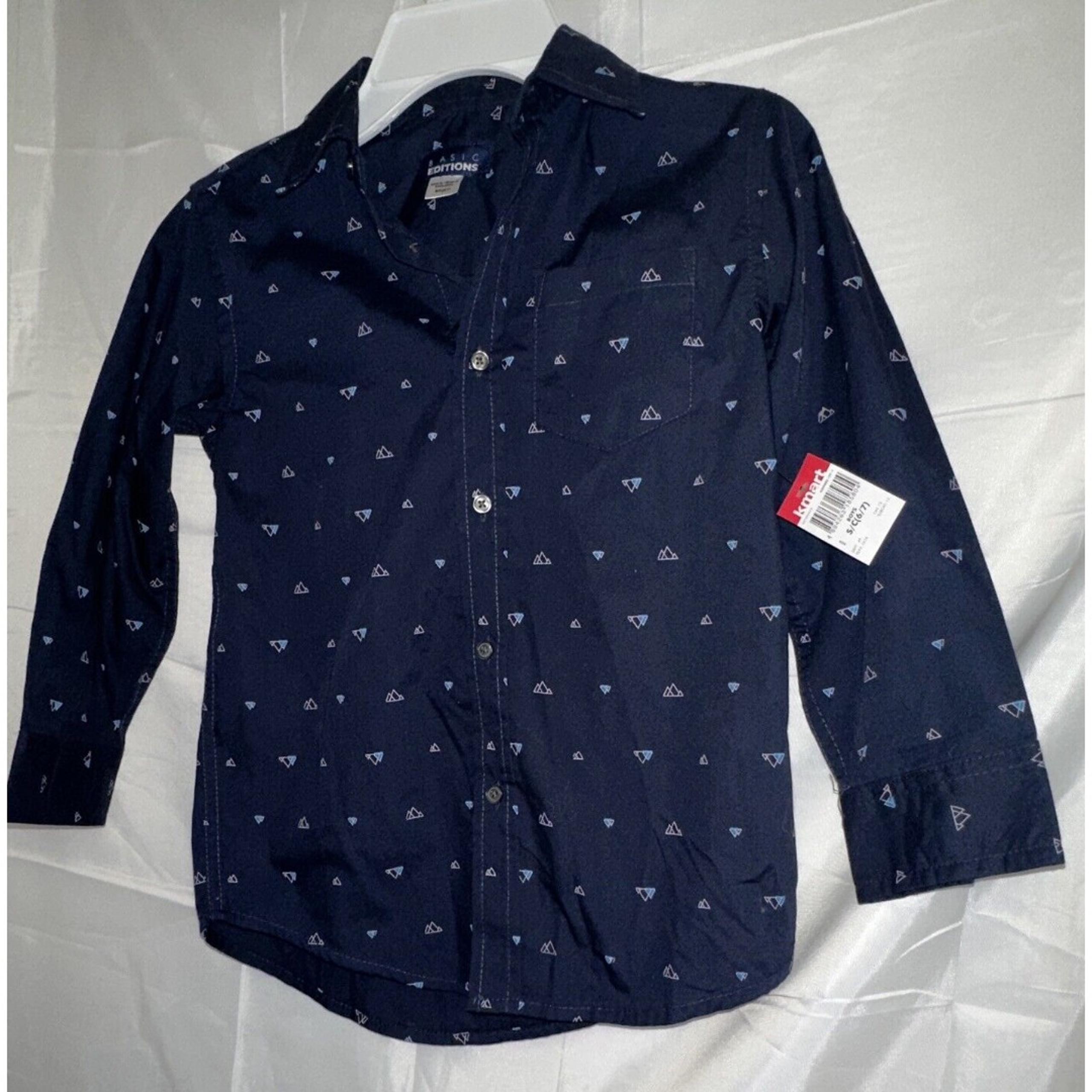 Basic Editions Boy Size Small 6/7 Button Up Long Sleeve Shirt Dark Navy Blue