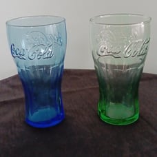 Coca Cola Coke Glassware Drinkware Stained Glass Blue Green Vintage
