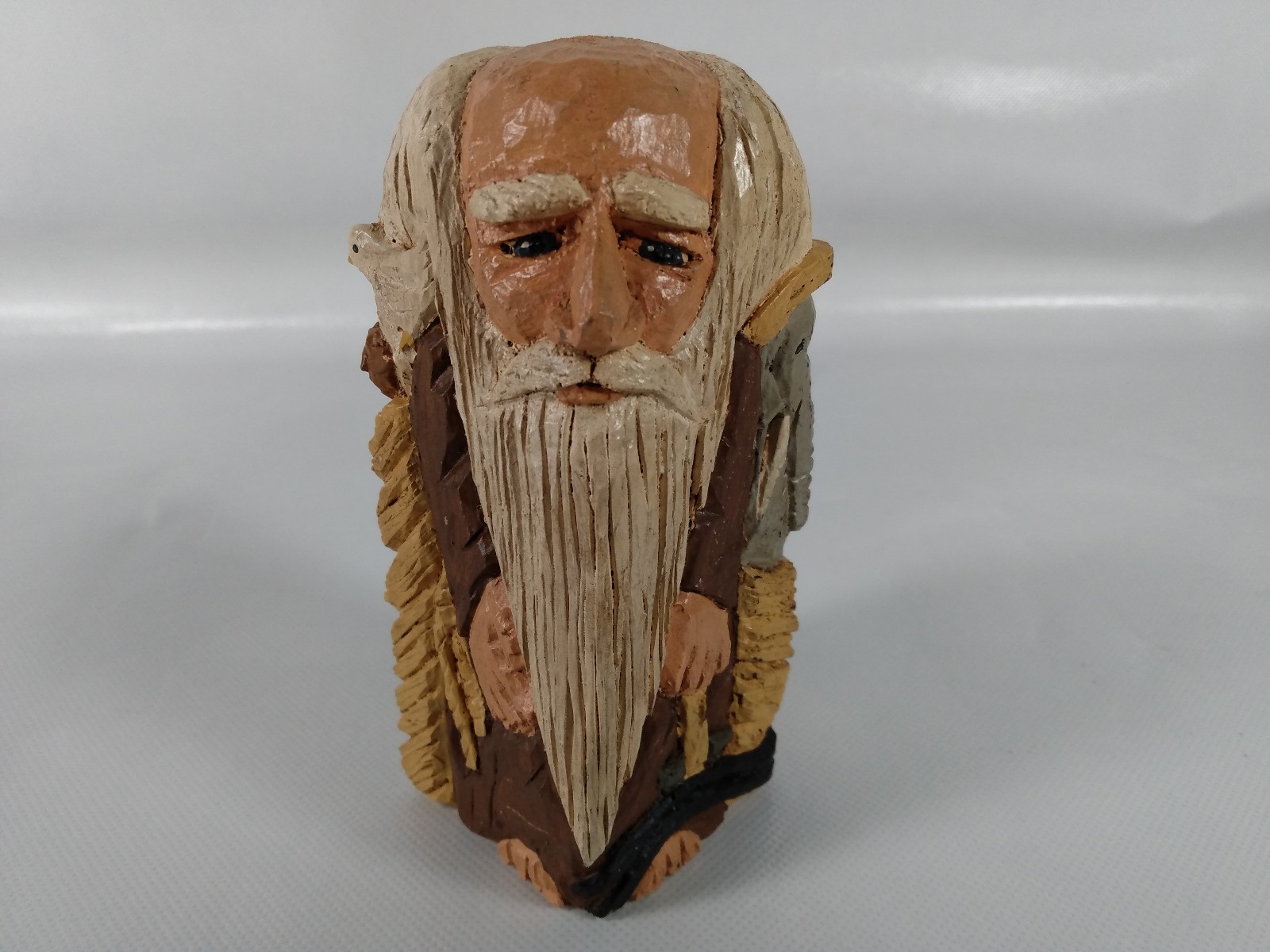 VTG Wood Carved Folk Art Square Resin Noah’s Art Signed DJM '91 Donis Mitchell