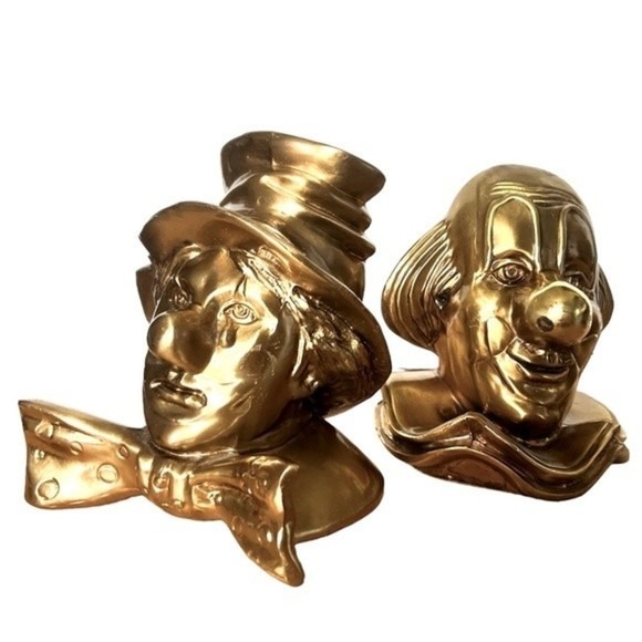 PM Craftsman Vintage Mid Century Brass Set of Clown Bookends