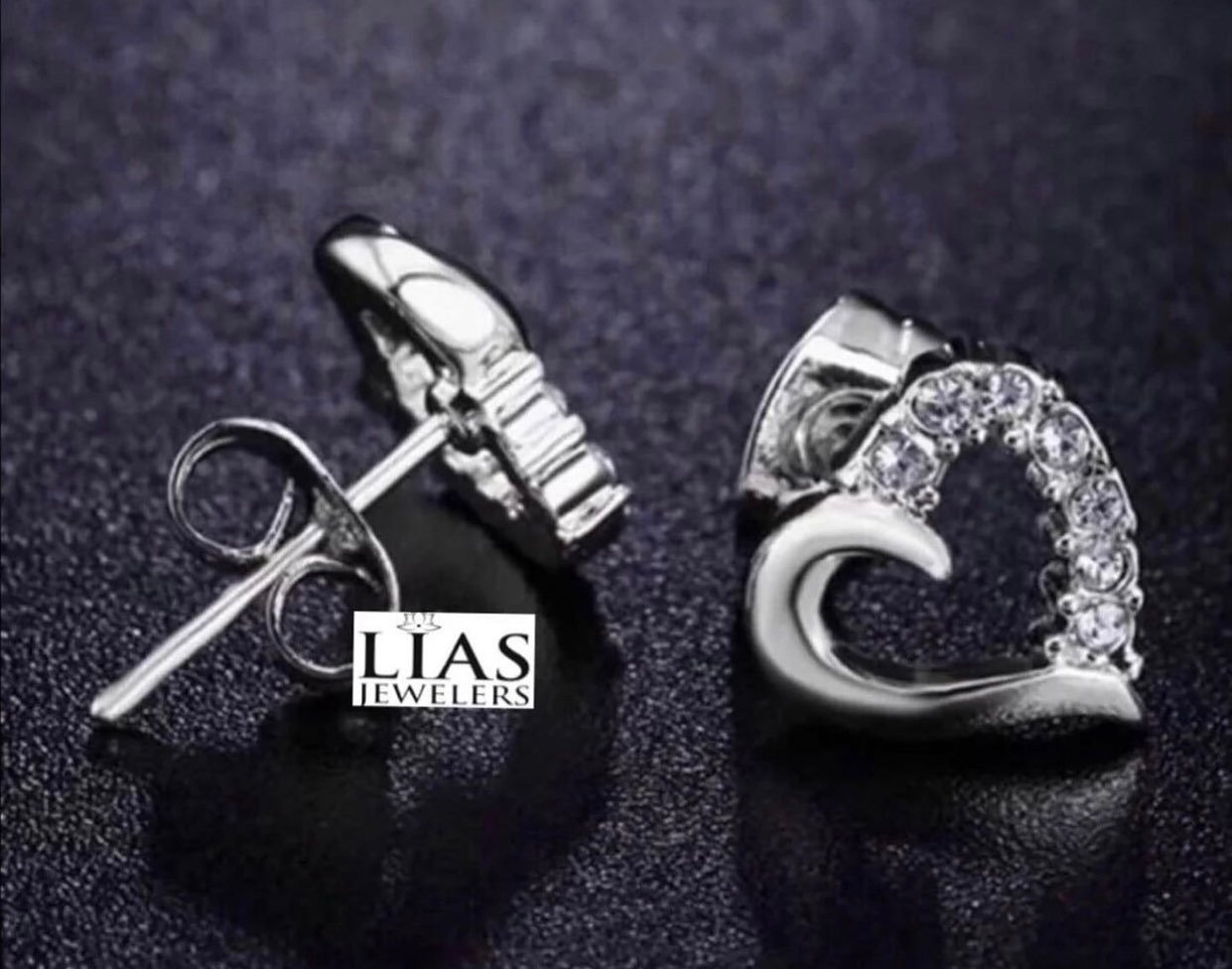 New 18k white gold studs heart earrings