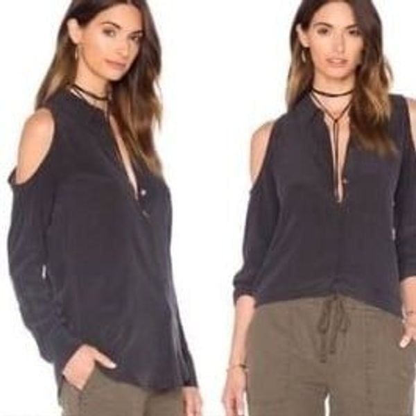 EQUIPMENT FEMME | Nixie Silk Cold Shoulder Black Button Down Top Women’s Size S