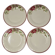 Longaberger Luncheon Plate x4 Natures Garland Poinsettia Holiday Pottery READ