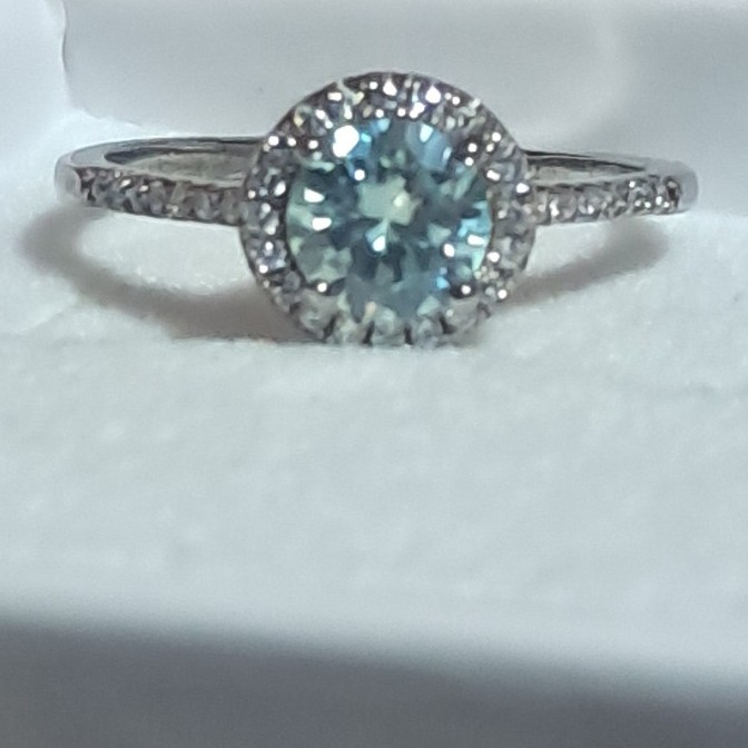 1ct Moissanite Blue Crushed Ice Diamond Halo Ring 925 Sterling Silver sz 9