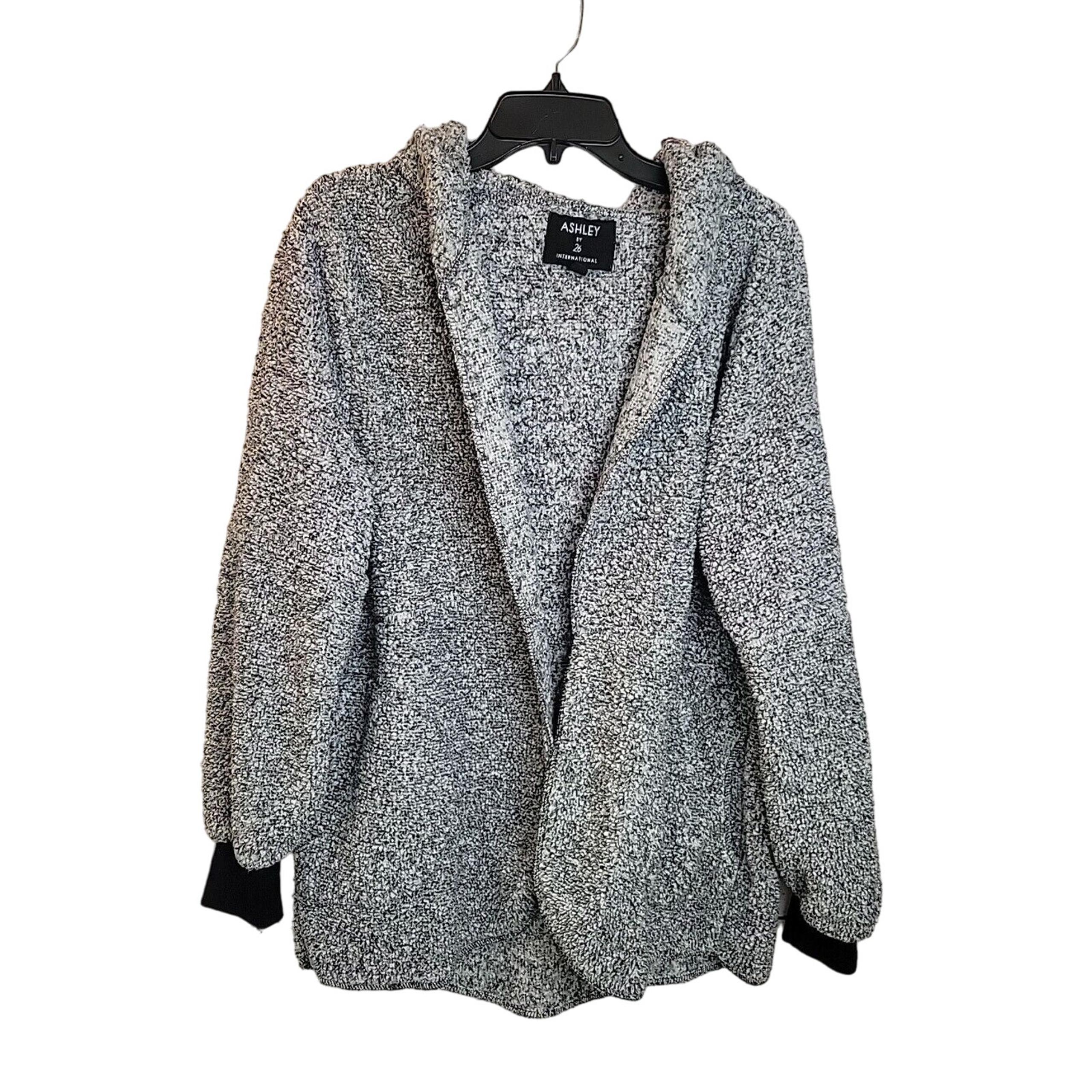 Ashley By 26 International Gray Open Sherpa Hooded Sweater Women's Size Large