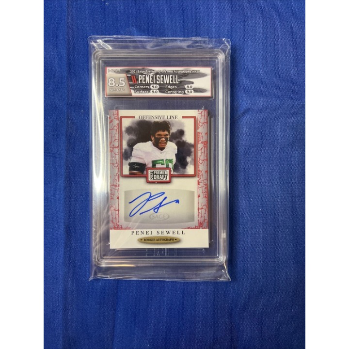 2021 Sage Premier Draft Penei Sewell Red Auto Autograph Rookie RC Lions HGA 8.5